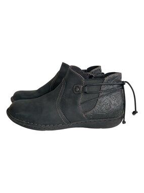 Earth Origins Tamara Trista Floral Embossed Boho Ankle Booties SZ 10 Med Black